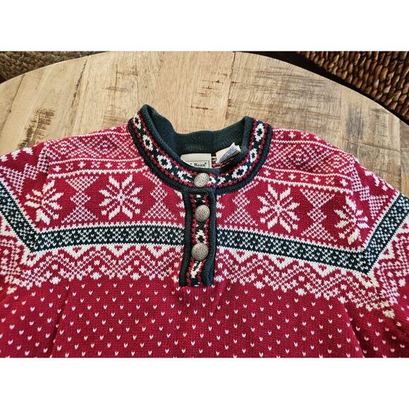 L.L Bean Kids Knit Sweater Nordic Fair Isle Birdseye Henley Sweater Girls 10-12 - Picture 6 of 7